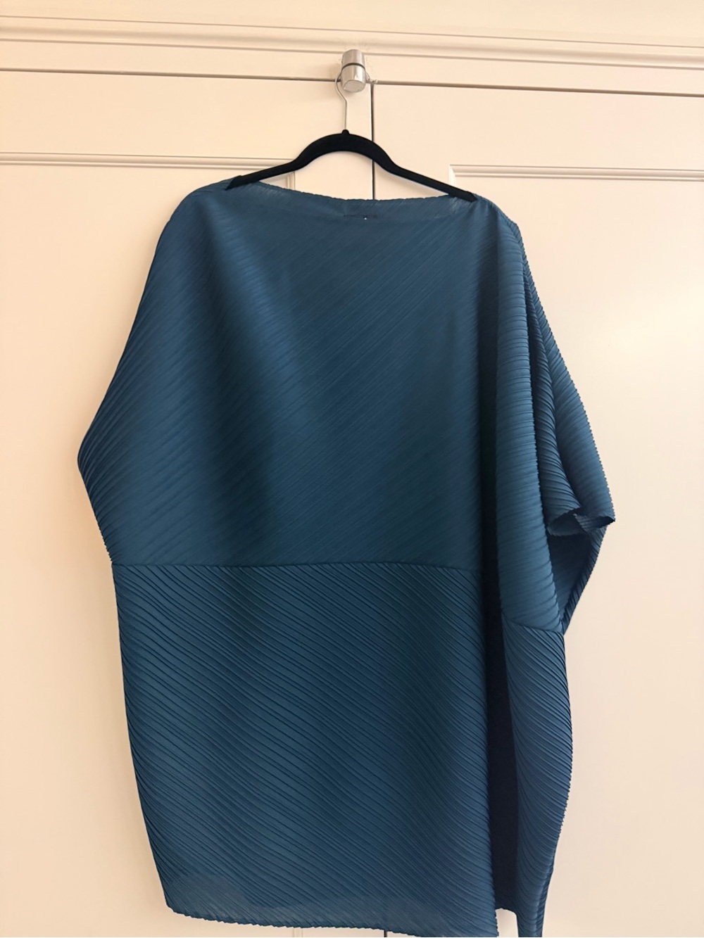 One-Shoulder Teal Pleated Shift Dress